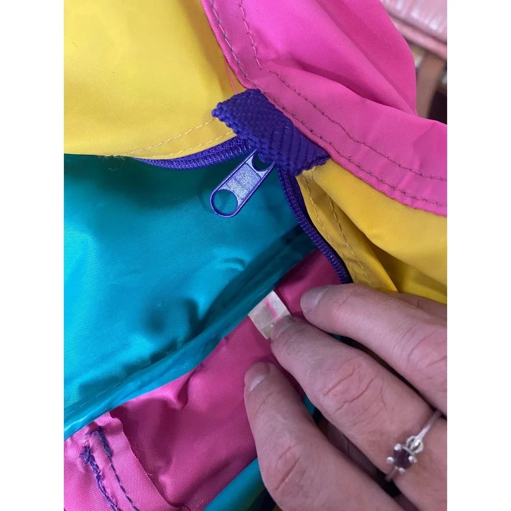 Vintage 80s 90s Colorblock Backpack Pink Yellow Teal Retro Vinyl School Bag
